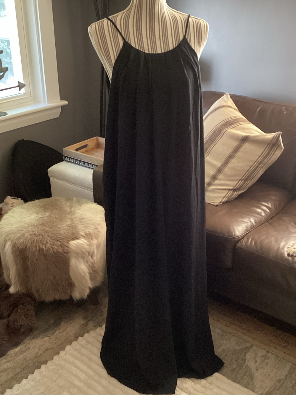 Mango Black Maxi Dress with Spaghetti Straps